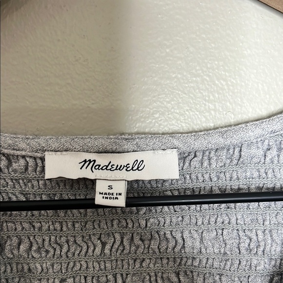 Madewell Wool Blend Gray V-Neck Smocked Top Small - Picture 2 of 8